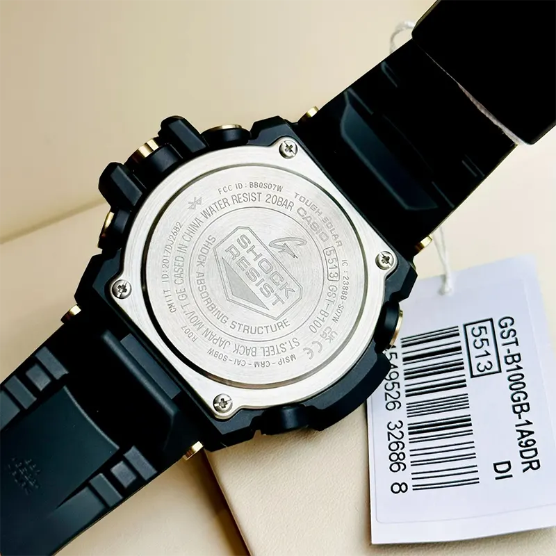 Casio G-Shock Tought Solar Gold-ion-plated Black Resin Men's Watch- GST‑B100GB‑1A9